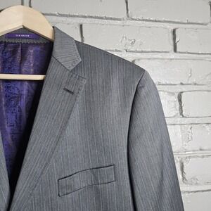 Ted Baker Endurance Suit Blazer Jacket Mens 46R Gray Wool Pinstripe